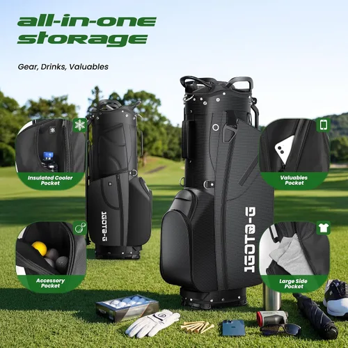 Miniatura 5 de Bolsa de soporte de golf de 7 vías, bolsas ligeras para palos de golf con 7 divisores de longitud completa, hielera, capucha de lluvia para hombres