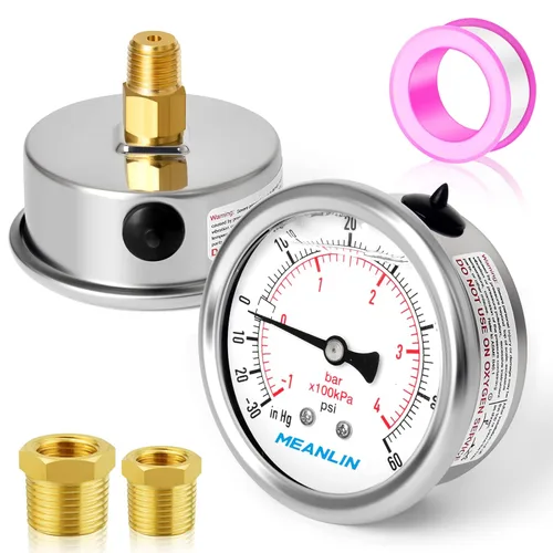 Miniatura 59 de MEANLIN MEASURE - Manómetro de acero inoxidable, relleno de líquido, esfera con cara de 2.5 pulgadas, NPT de 1/4 de pulgada, agua, aceite y gas