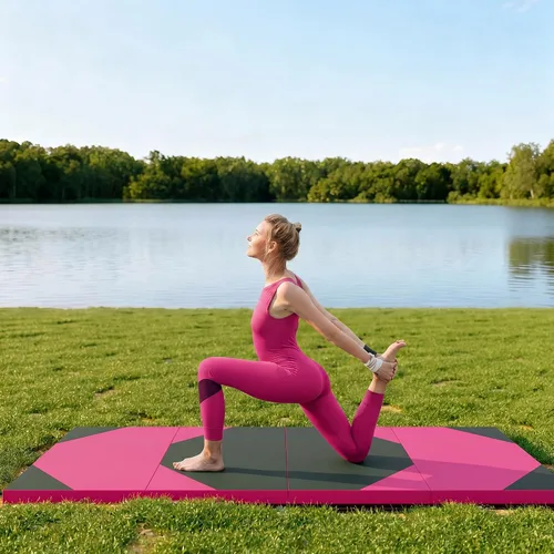 Miniatura 8 de Polar Aurora - Esterillas de gimnasia plegables de 4 pies x 8 pies x 2 pulgadas, gruesas, para ejercicios aeróbicos, estiramiento y yoga Rosa-Negro