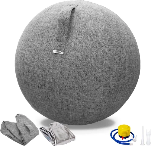 Miniatura 7 de Silla de pelota de ejercicio con cubierta de tela, tamaño estándar (63.5 cm / 25 pulgadas), para oficinas en casa, entrenamiento de equilibrio