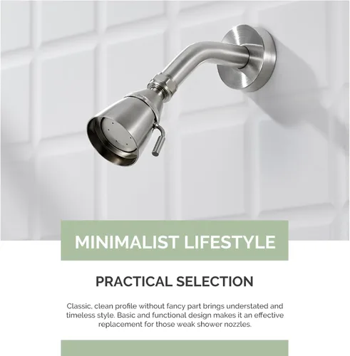 Miniatura 8 de Cabezal de Ducha de Ángulo Simple, Cabezal de Ducha de Latón de Alto Flujo, Ajustable en Ángulo y Flujo de Agua, G 1/2, Níquel Cepillado