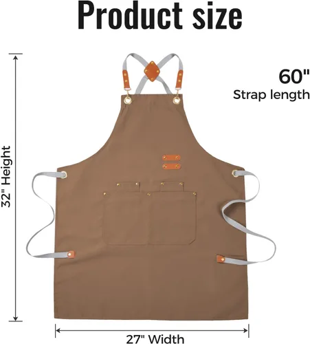 Miniatura 4 de Aoomzoon Delantal de cocina duradero, delantales de chef multifuncionales para mujeres y hombres con bolsillos para cocinar, hornear y uso diario