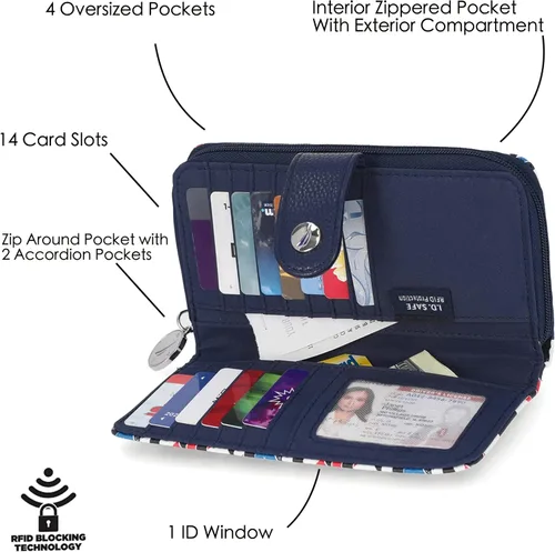 Miniatura 2 de Nautica Be Shore - Cartera de mujer con bloqueo RFID y cremallera alrededor del embrague, Mar del Norte