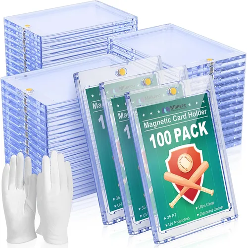Tarjetero magnético de 100 quilates para tarjetas intercambiables, protectores de tarjetas de béisbol ultra transparentes de 35 puntos, protectores