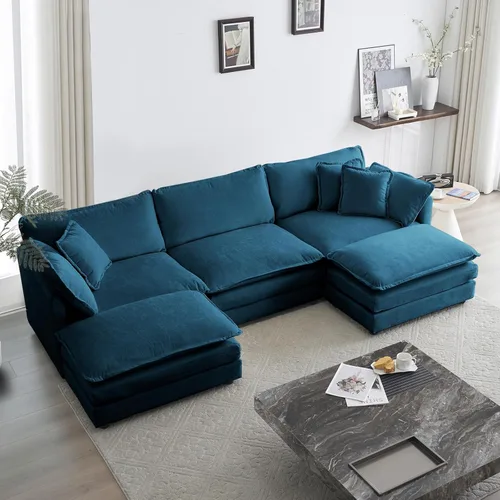 Miniatura 10 de KIVENJAJA - Sofá modular en forma de U extragrande tipo nube, chenilla moderna de 4 plazas con asiento profundo para sala de estar y oficina, con 2