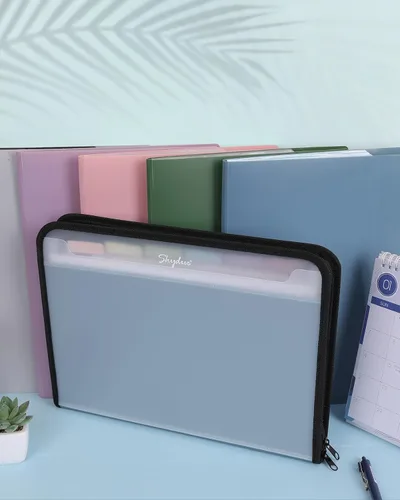 Miniatura 4 de Organizador de documentos, carpeta de acordeón con bolsillo frontal, carpeta de archivos expandible de 7 bolsillos, tamaño carta, carpeta de Azul