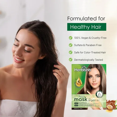 Miniatura 5 de Herbishh Mascarilla capilar de argán, acondicionador e hidratación profundos para un cabello de aspecto más saludable, 0.8 fl oz para cabello muy