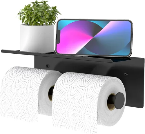 Miniatura 10 de YUMORE Soporte de papel higiénico, soporte de papel higiénico de acero inoxidable 304 para baño, doble rollo de papel higiénico con estante, Acabado