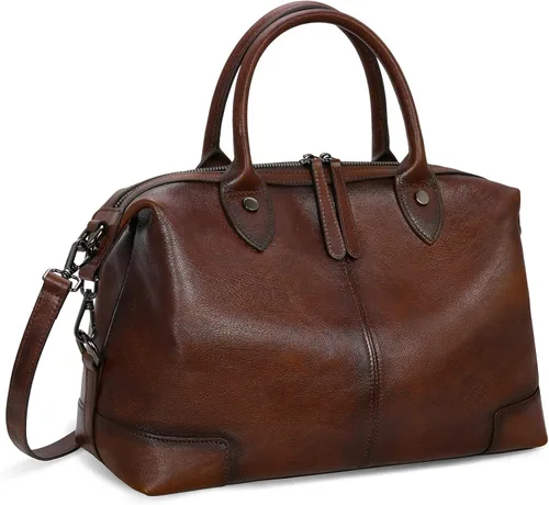 HESHE Bolso de mano de cuero genuino para mujer, bolso de cuero de gran capacidad, bolso de mano con asa superior, bolso de médico vintage