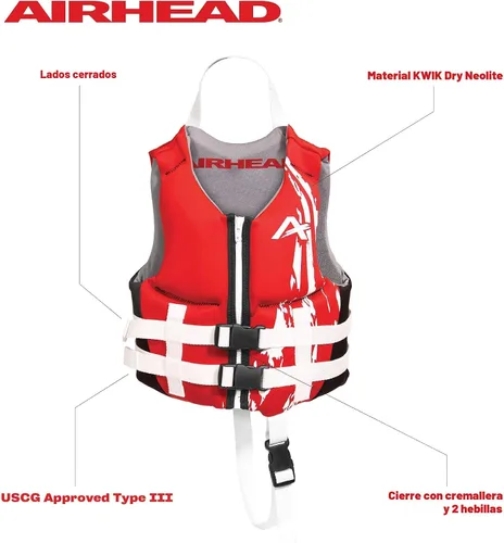 Miniatura 2 de Airhead Swoosh Kwik-Dry Neolite Life Jacket, US Coast Goard Approved Type III Life Jacket, Adult and Youth Sizes Rojo