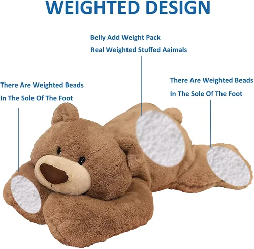 Miniatura 2 de Hronsa Animales de peluche con peso, oso con peso, lindo cojín de felpa de oso marrón para adultos, niños y niñas, 11.8 pulgadas