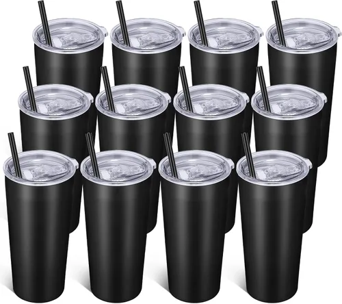 Miniatura 21 de VEGOND Vaso de 20oz a granel con tapa y pajita, vaso aislado al vacío de acero inoxidable de doble pared para café, viaje, paquete de 1 unidad, Rojo