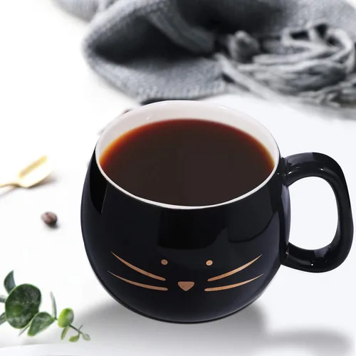Miniatura 6 de Koolkatkoo Bonita taza de café de gato con tapa para teléfono celular, taza de porcelana de cerámica única para amantes de los gatos, regalo dorado