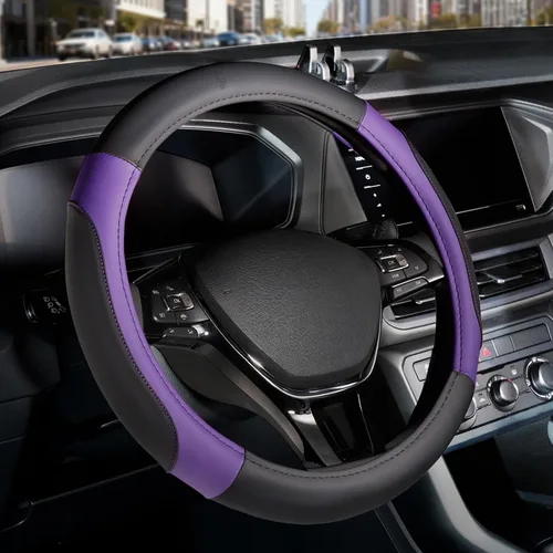 Miniatura 14 de FLORICH Funda para volante de automóvil, fundas de cuero de microfibra con forro antideslizante, protector elástico transpirable para volante