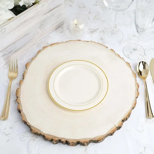 Miniatura 5 de Efavormart - Paquete de 10 platos redondos desechables de plástico Très Chic de 6 pulgadas con borde dorado, platos de postre de alta calidad