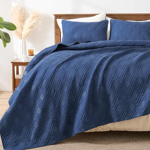 Miniatura 12 de EMME Colchas Juegos de Ropa de Cama Tamaño Queen Colcha Azul Marino, Juego de Cama Suave y Ligero Prelavado, Cubrecama de Microfibra Reversible