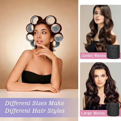 Miniatura 4 de 6 rodillos de pelo jumbo de 2.520 in y 6 rodillos grandes de 2.165 in, rodillos grandes para cabello largo, mujeres con 12 pinzas para el cabello