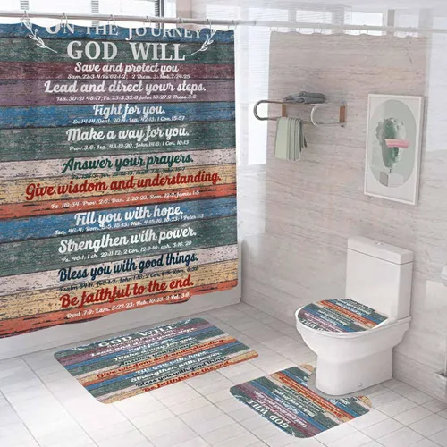 Miniatura 13 de Juego de 4 cortinas de ducha con citas inspiradoras, escaleras de arte en blanco y negro, decoración de baño motivacional para hombres, cortina