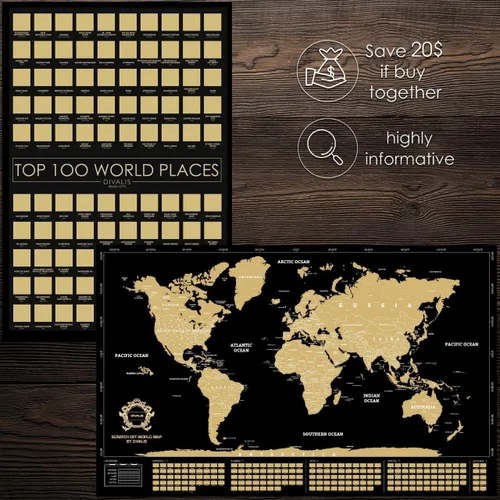 Miniatura 6 de Set de regalo grande 2 en 1 – Mapa del mundo para raspar y póster para raspar los 100 mejores lugares para visitar en el mundo – Mapa de los mejores
