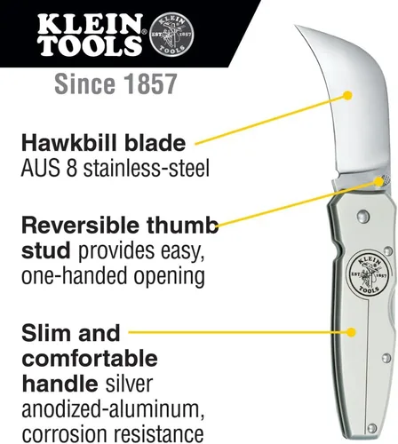 Miniatura 2 de Klein Tools 44006 Cuchillo con bloqueo, hoja Hawkbill de 2-5/8 pulgadas, mango de aluminio
