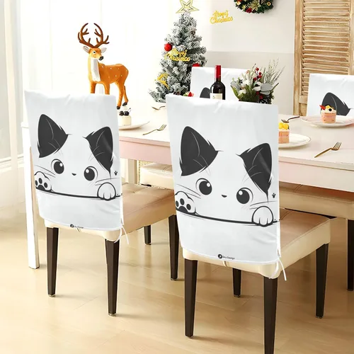 Miniatura 4 de Cartoon Cute White Funny Cat Decorative Office Chair Slipcover for Classroom Stools Washable Slip Cover cubre sillas para comedor Set of 6