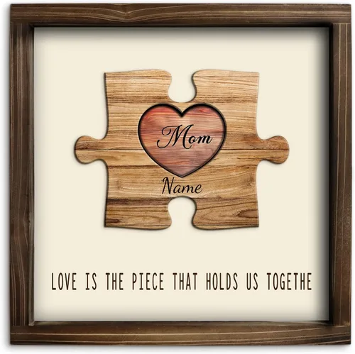 Kas Home Letrero de madera personalizado con nombre de corazón, rompecabezas de nombre de familia personalizado con 1-8 nombres grabados, texto de