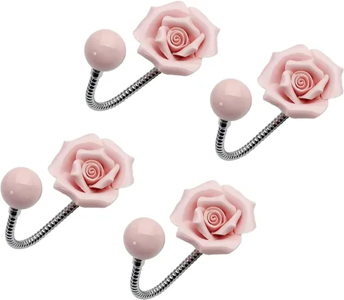 Miniatura 13 de Hermosos ganchos de pared de cerámica con flores 3D, gancho decorativo cromado para bata, bufanda, bolsa, toalla, sombrero, etc. para cocina, baño