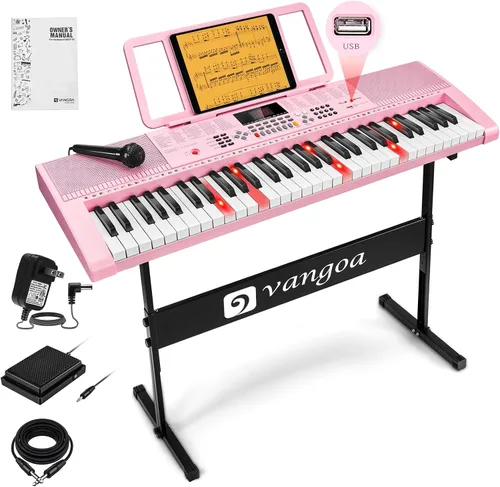 Miniatura 11 de Vangoa VGK6101 - Teclado de piano para principiantes, teclado de aprendizaje de 61 teclas con teclas iluminadas, teclado de piano eléctrico con 600