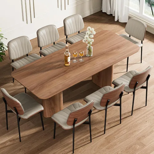 Miniatura 11 de REONEY - Juego de 4 sillas de comedor, modernas de mediados de siglo, tapizadas en piel sintética PU con respaldo de madera curvada de nogal y patas