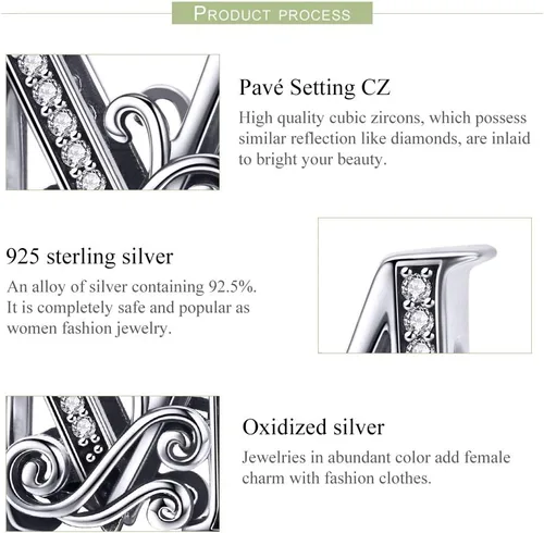 Miniatura 60 de BETTY&SARAH dije de plata esterlina 925 con forma de letra, para pulseras Pandora, letra del alfabeto, joya, regalo para mujer