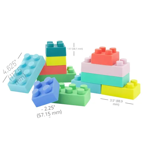 Miniatura 7 de Infantino Bloques de construcción súper suaves, fáciles de sostener para bebés y niños pequeños, sin BPA, multicolor, juego de 12 piezas