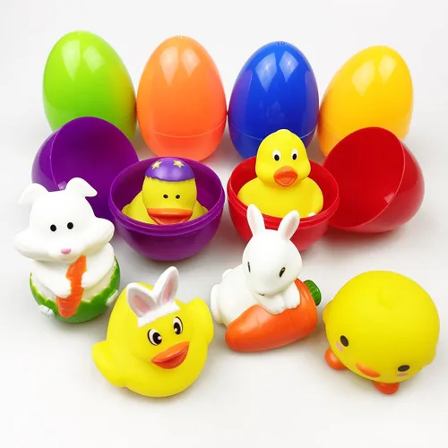 Miniatura 5 de Jofan Paquete de 6 huevos de Pascua de plástico jumbo prellenados con juguetes de baño iluminados en el interior para niños y niñas pequeños