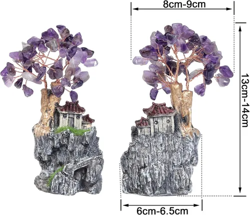 Miniatura 2 de rockcloud Casa de Montaña Interior Paisaje Amatista Cristal Árbol del Dinero Feng Shui Bonsái Ornamento Decoración del Hogar