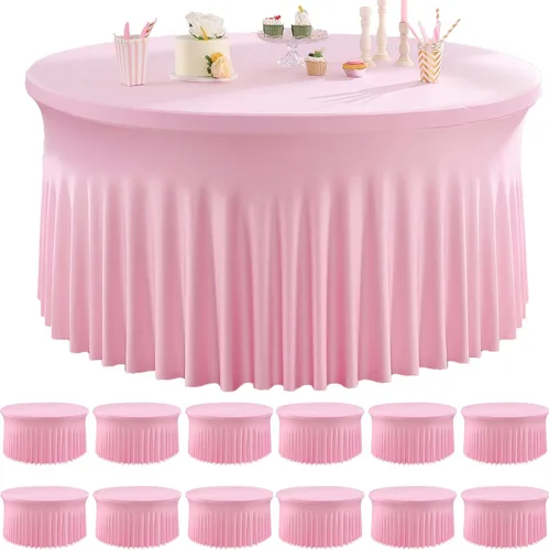Miniatura 38 de Paquete de 6 manteles redondos de elastano azul bebé para mesa de 60 pulgadas, manteles elásticos de 120 pulgadas ajustables de 5 pies, manteles