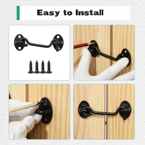 Miniatura 7 de Alise Pestillo de gancho y ojal de 4 pulgadas para puertas, cerradura de puerta de granero, pestillos negros de acero inoxidable, pestillos