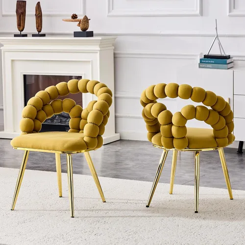Miniatura 17 de Montary Juego de 2 sillas de comedor, modernas sillas de comedor con patas de acero dorado, elegantes sillas de piel sintética beige con respaldo
