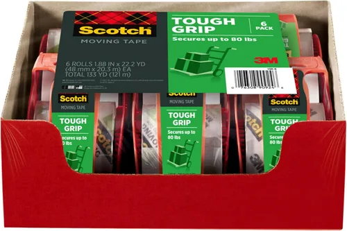 Miniatura 2 de Scotch Cinta de embalaje Tough Grip, 1.88 pulgadas x 22.2 yardas, 6 rollos con dispensadores + cajas de correo y almacenamiento Scotch de 14 x 10