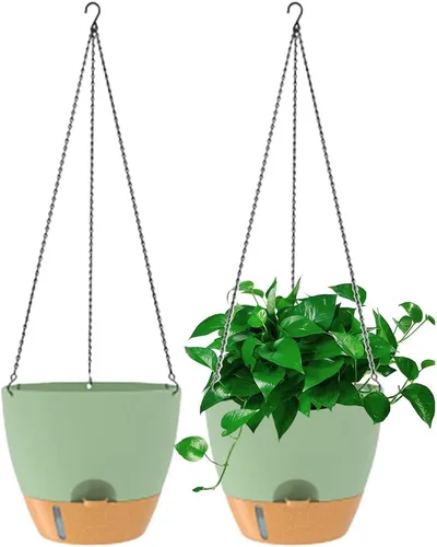 Miniatura 13 de Paquete de 2 macetas colgantes, macetas colgantes de riego automático de 10 pulgadas para plantas de interior y exterior, cesta colgante para negro