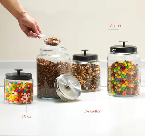 Miniatura 5 de KooK Contenedores de almacenamiento de vidrio con tapas, tarro de vidrio con tapa, 1 galón, juego de 2, recipiente de vidrio, almacenamiento
