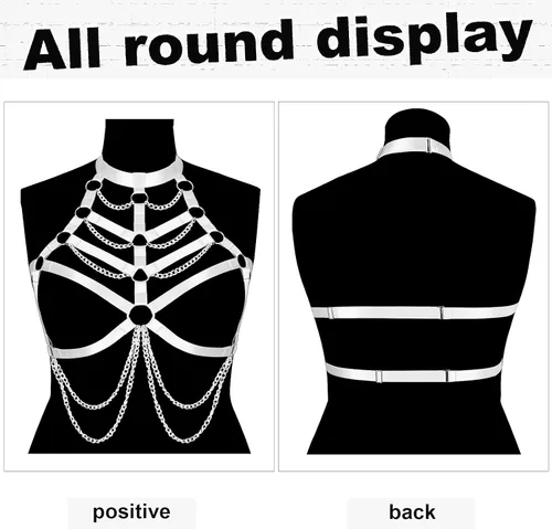Miniatura 4 de Brasier de arnés corporal para mujer, talla grande, hueco punk, con cadena de metal, gótico, Navidad, carnaval, Halloween, baile