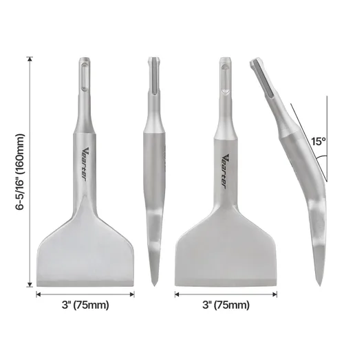 Miniatura 6 de SDS Plus - Broca de cincel, 3 pulgadas, 15° con manivela en ángulo para taladro de martillo, raspador de suelo de material 40Crmo para eliminación
