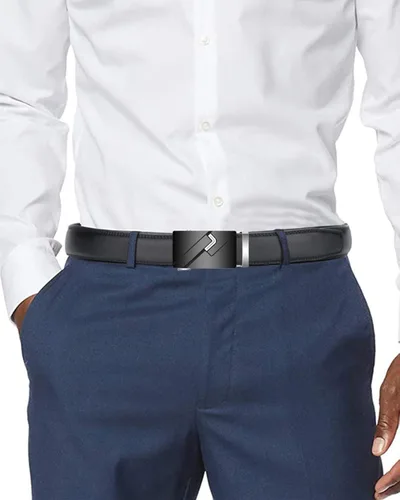 Miniatura 2 de Oyifan Cinturón negro para hombre, cinturones de cuero para hombre Slide Ratchet Belt con caja de regalo