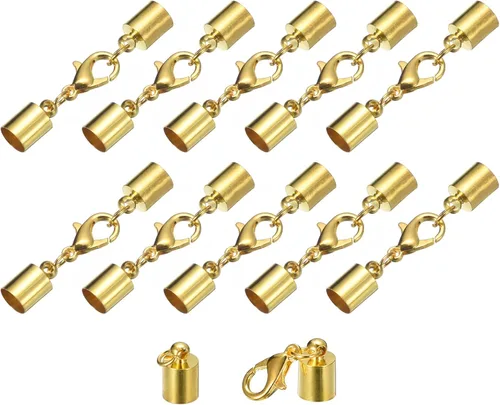 Miniatura 49 de uxcell Juego de 10 tapas de cuero de 0.315 in con cierres de pinza de langosta, terminadores de barril para hacer pulseras de cuero, tono bronce