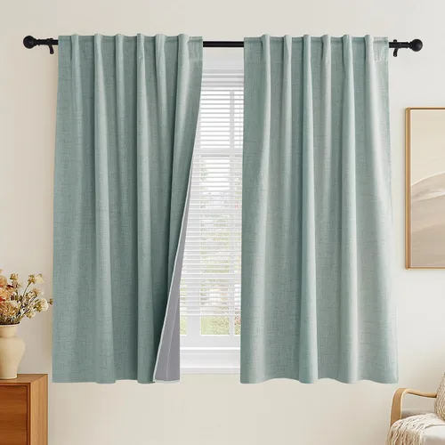 Miniatura 34 de PONY DANCE Cortinas de lino 100% opacas de 63 pulgadas de largo para dormitorio, sala de estar, oscurecimiento completo, bolsillo para barra