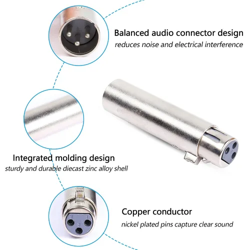 Miniatura 2 de Adaptador XLR macho a hembra, conector adaptador de extensión de cable de audio XLR de 3 pines (paquete de 2)