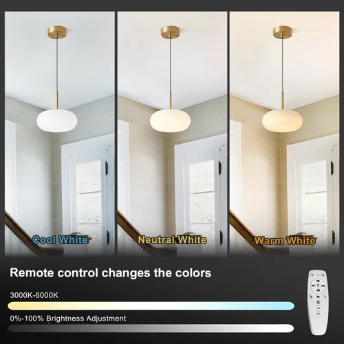 Miniatura 4 de MPL02-20G-2 - Lámpara colgante de globo dorado, estilo vintage, moderna, para isla de cocina, juego de 2 luces colgantes LED regulables con control