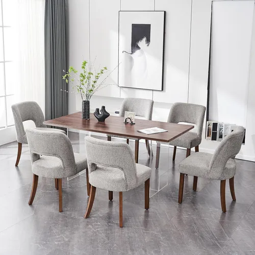 Miniatura 17 de VKNOW Juego de 2 sillas de comedor de madera, silla de comedor tapizada en tela moderna, silla de cocina, silla de cena de granja para cocina y Verde