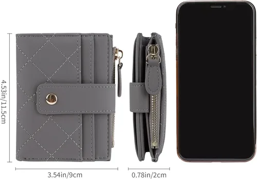 Miniatura 25 de Cartera de cuero para mujer, pequeña, compacta, plegable, con bolsillo para monedas con cremallera