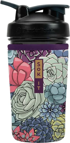 Miniatura 11 de Sok It BotlSok Botella Mezcladora de Proteínas con Funda Aislante de Neopreno (Floral Abstracto, Se Ajusta a Mezcladoras de 24oz)