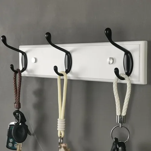 Miniatura 22 de Perchero de pared con 5 ganchos plateados de madera, 17.3’’, Ganchos resistentes para colgar ropa, sombrero, mochila, etc., Gran decoración moderna